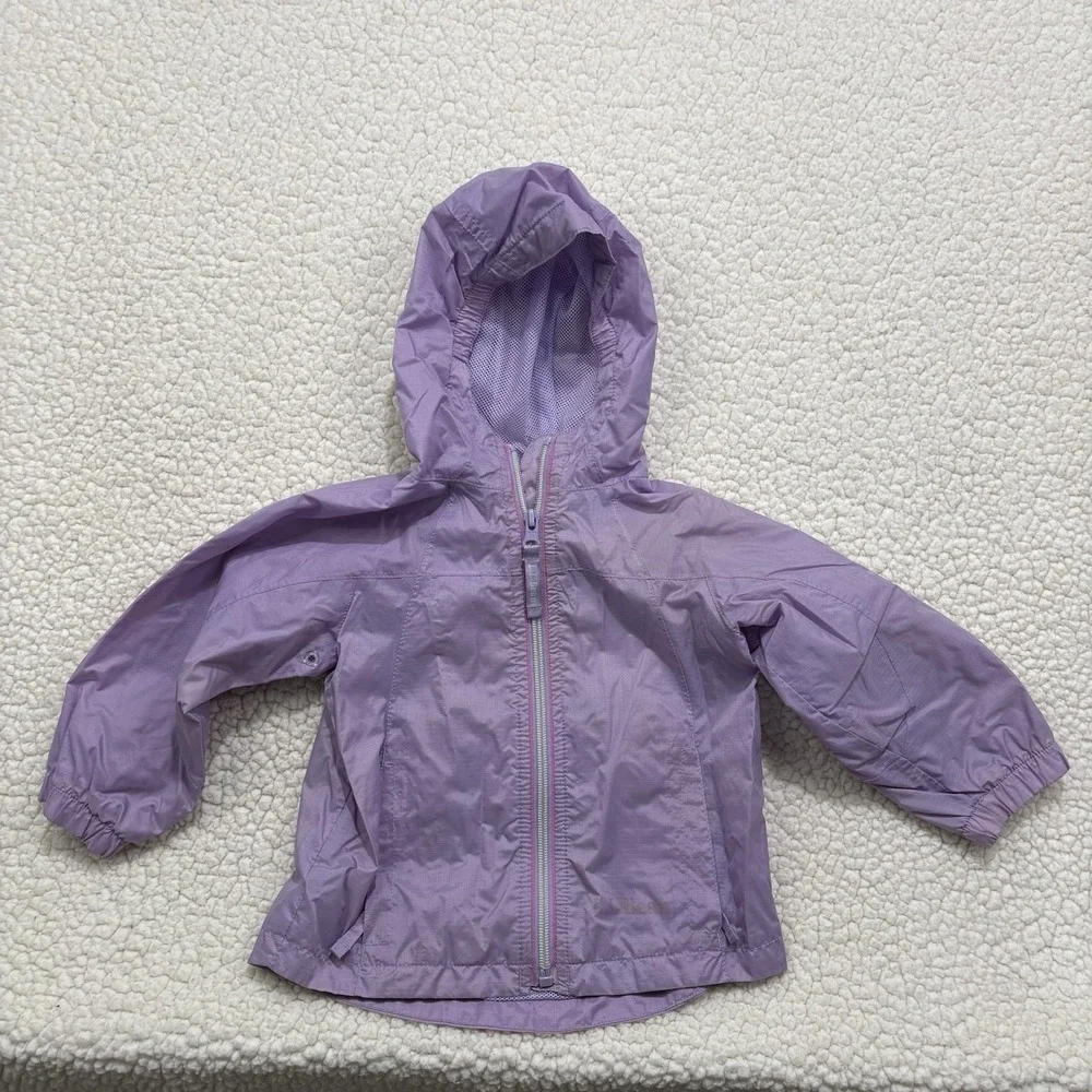 L.L.Bean Toddler Girls Rain Jacket Purple Hooded Full Zip Lightweight 12-18M